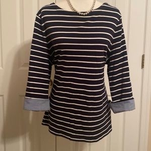 Beautiful Tommy Hilfiger navy/white striped to with denim cuff detail. Size XXL